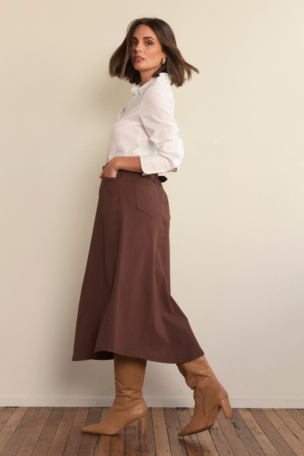 Stretch A-Line Skirt in Chocolate