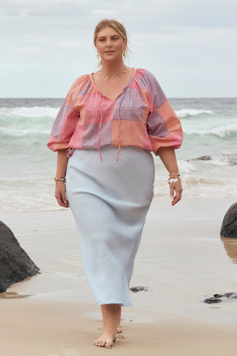 Katie Bias Cut Skirt in Powder Blue