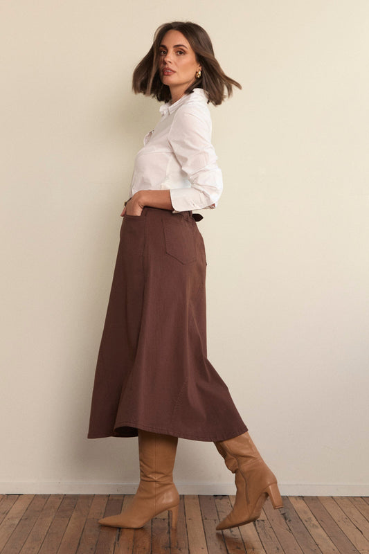 Stretch A-Line Skirt in Chocolate
