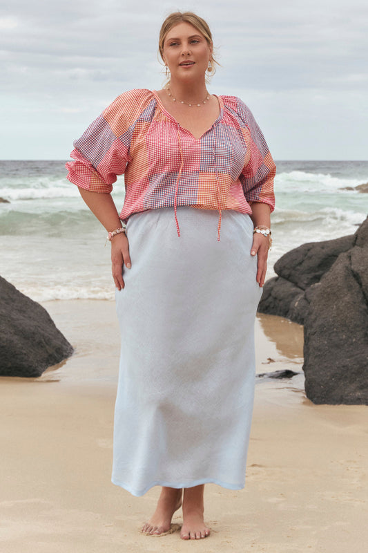 Katie Bias Cut Skirt in Powder Blue