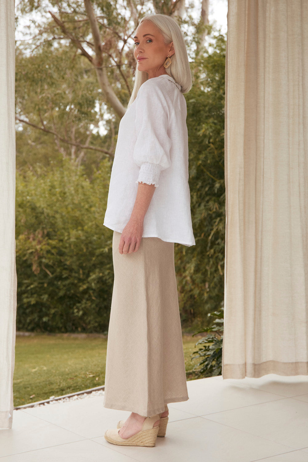 Katie Bias Cut Linen Skirt in Natural