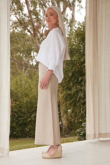 Katie Bias Cut Linen Skirt in Natural