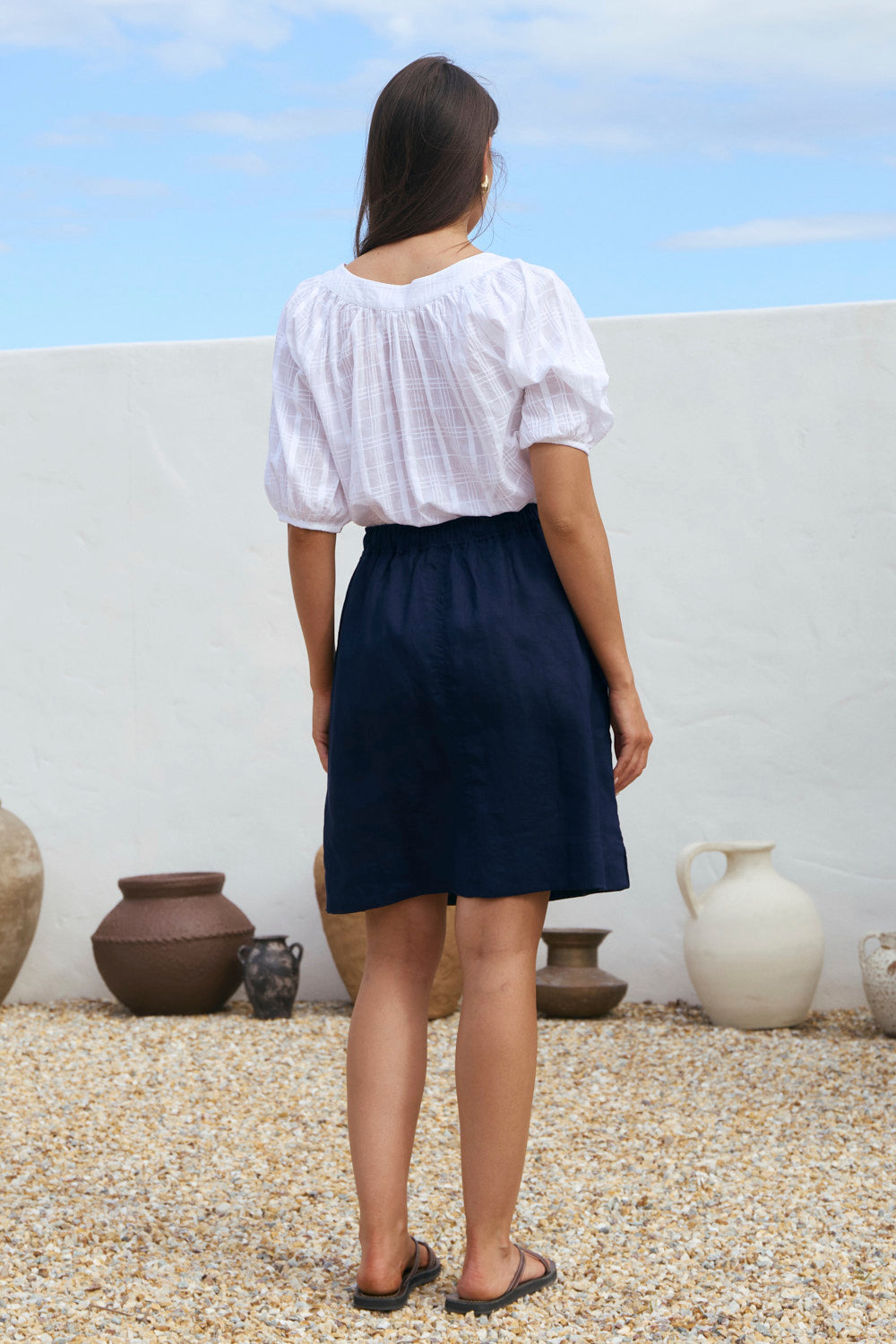Nelly Linen A-line Skirt in Navy