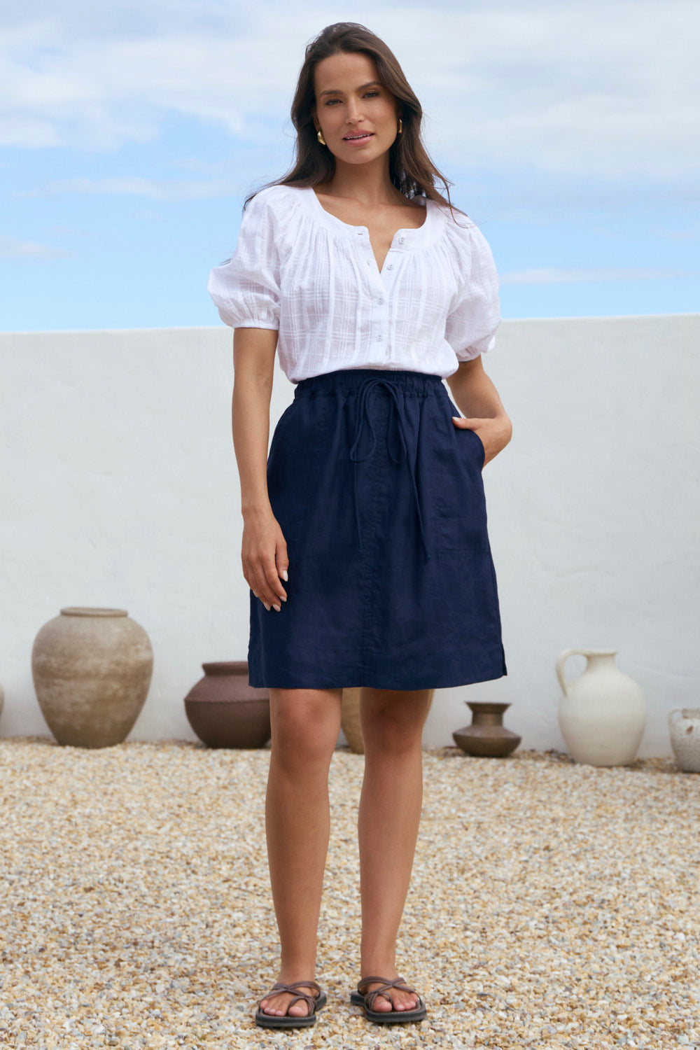 Nelly Linen A-line Skirt in Navy