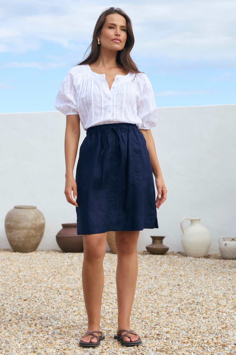 Nelly Linen A-line Skirt in Navy